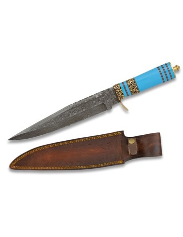 Cuchillo Deportivo Damasco con Funda de Piel