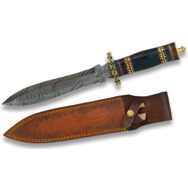 BOWIE Damascus Knife with Leather Sheath