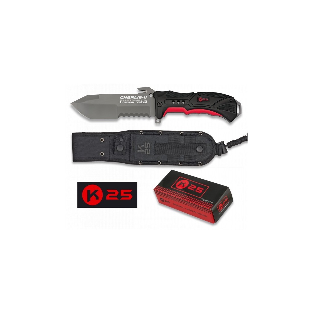 Faca Tática K25 CHARLIE II 13cm Aço Inoxidável