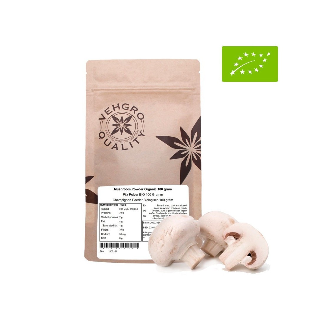 Champiñón de París BIO en polvo - Suplemento Natural