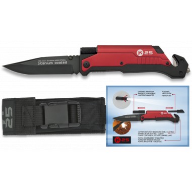 K25 knife, flint / flashlight. red.