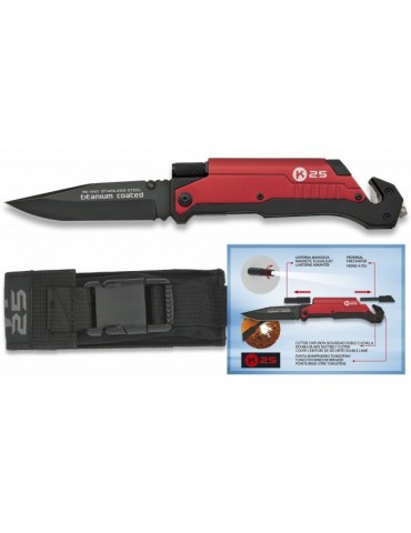 Rotes K25 Taschenmesser mit Feuerstein & Laterne 2