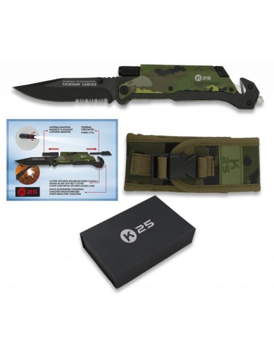 N. K25 Pedernal/Linterna - Coltello Multifunzione con Torcia