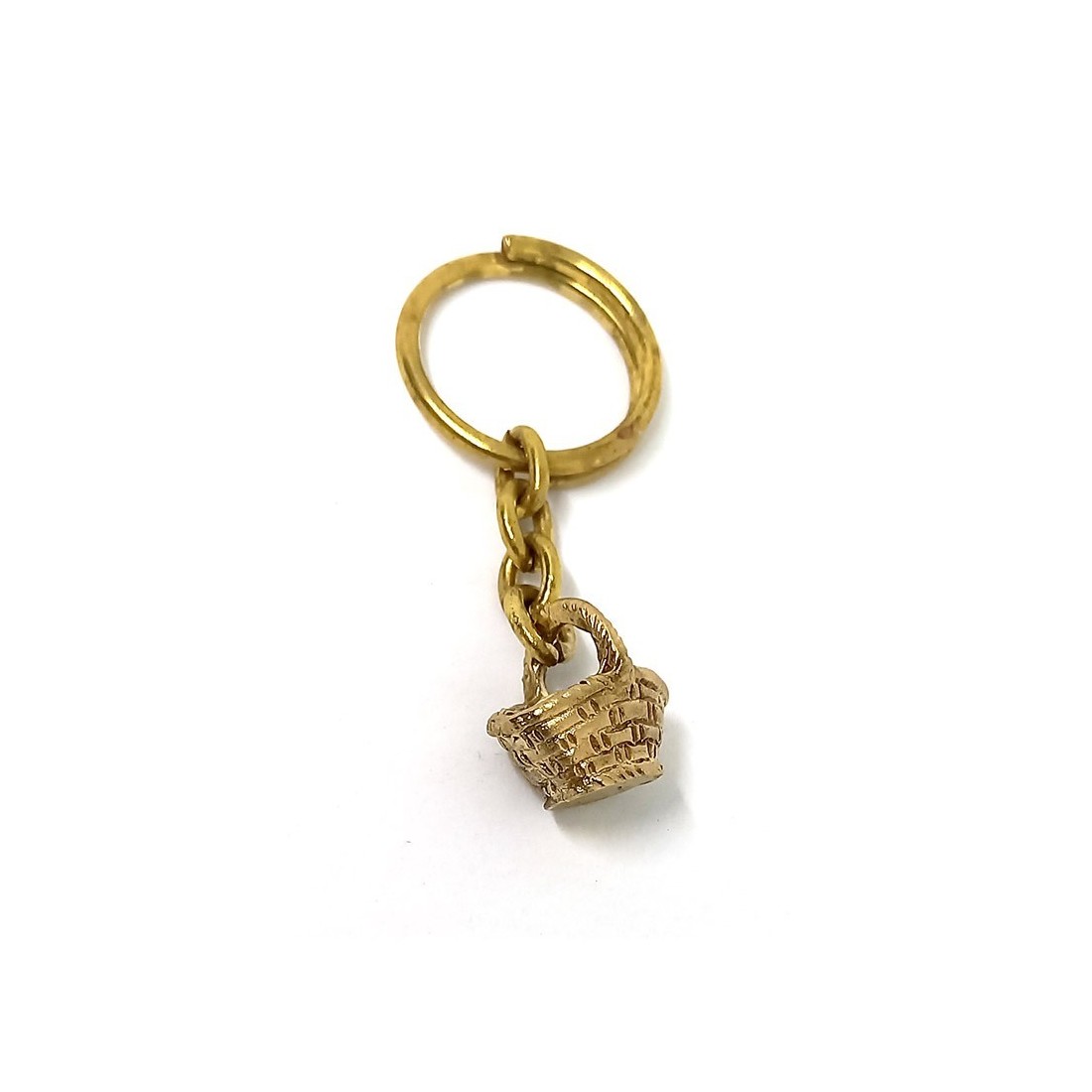 Elegant Brass Wicker Basket Keychain