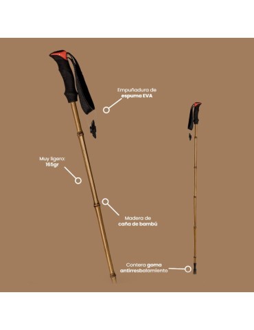 Bâton de Trekking Bambou 115cm Léger Ergonomique 2