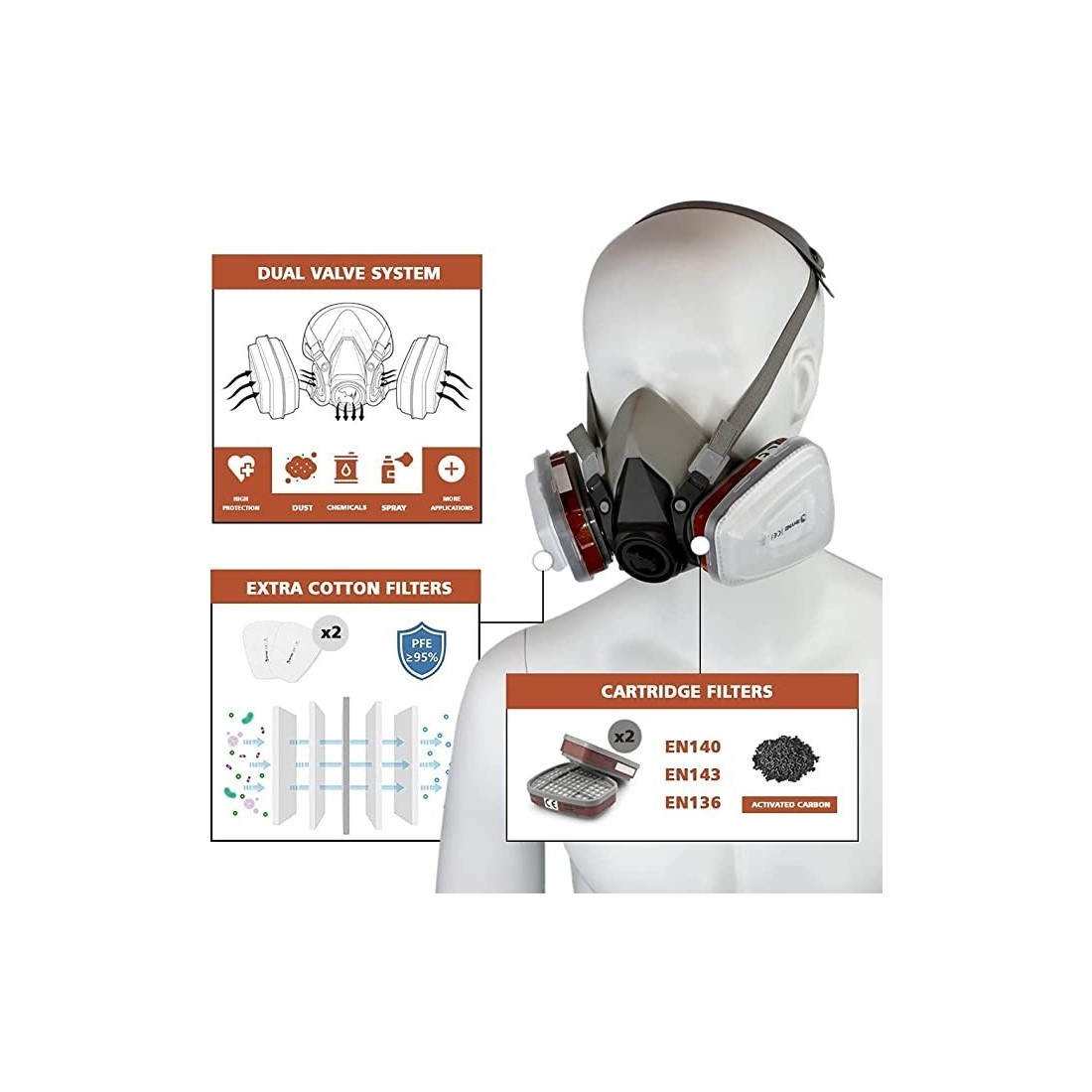 Maschera Facciale Antipolvere RSM con 2 Filtri -...