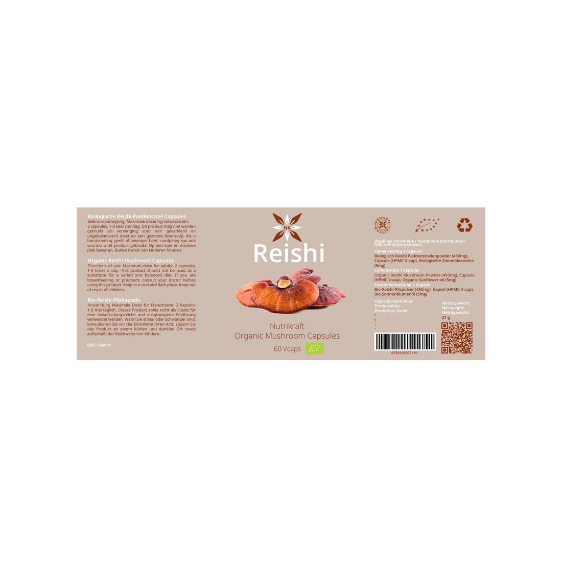Nutrikraft Organic Reishi Capsules 450mg - Boost...