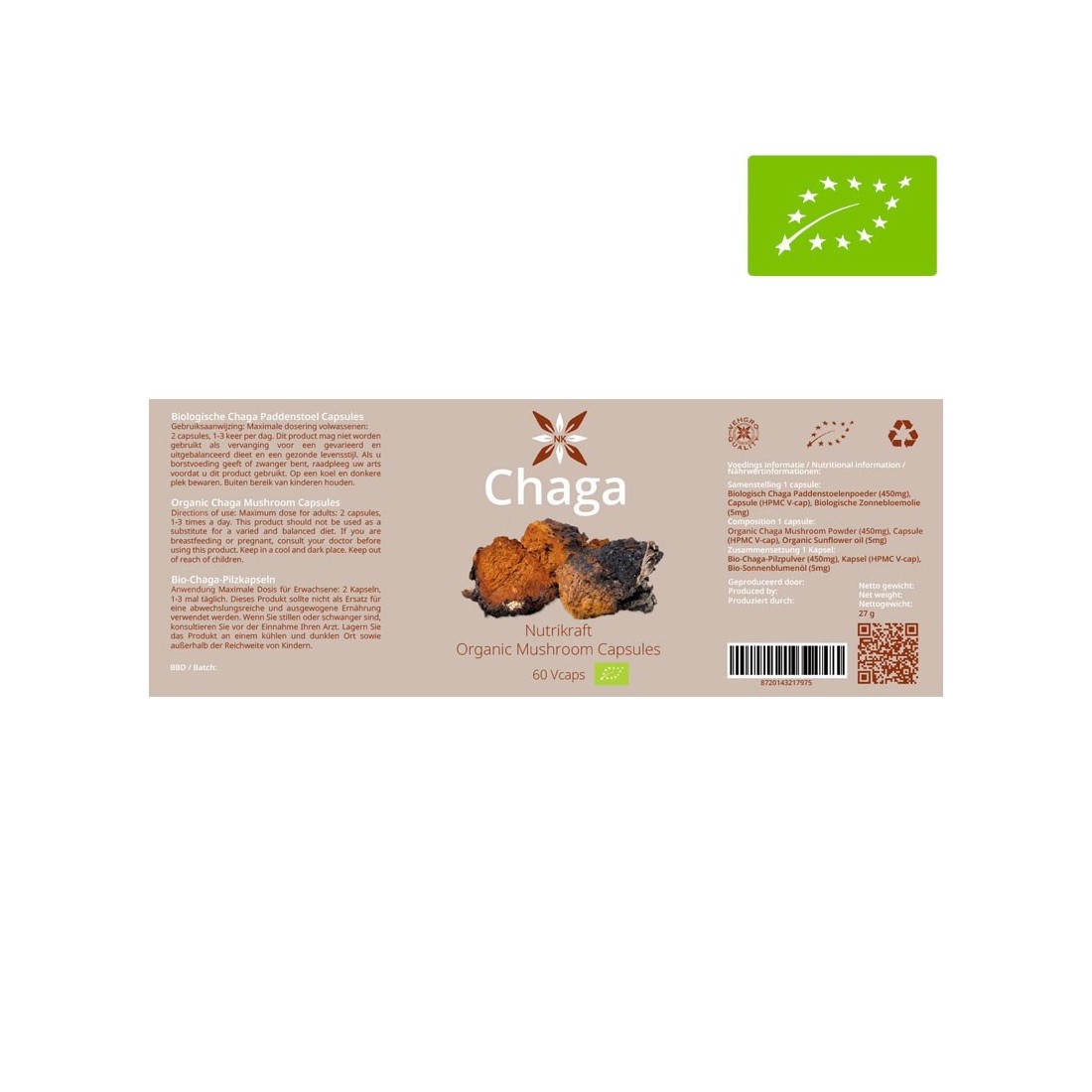 Chaga 60 Capsules Bio 450mg - Énergie & Bien-être