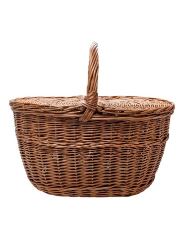 Cesta de mimbre bicolor con tapas y asa reforzada, 47x36x41 cm para recolección y almacenamiento. 2