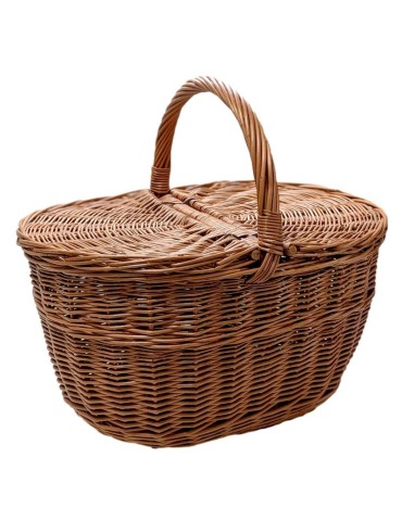 Bicolor wicker basket with lids and reinforced handle, 47x36x41 cm for harvesting and storage.