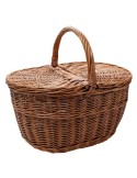 Handcrafted wicker basket with lids and reinforced handle for foraging and storage, 40x27 cm.
