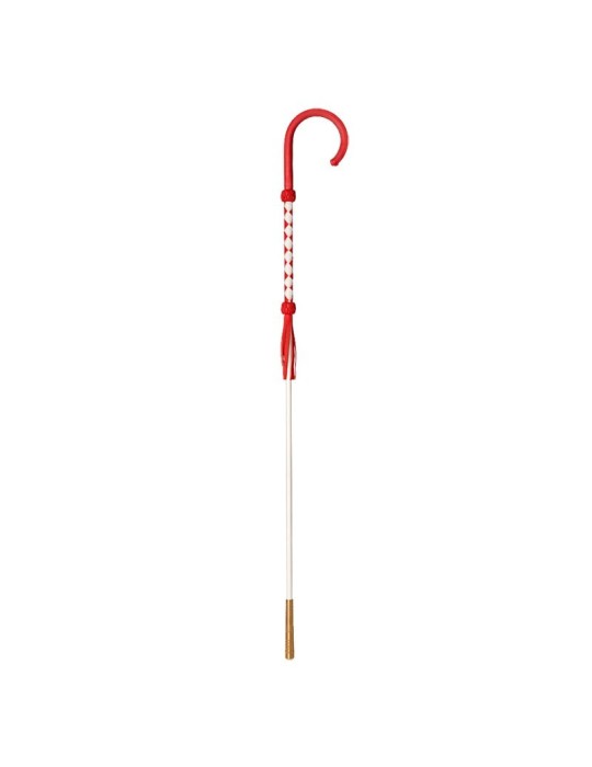 White Fiber Cane with Red Leather Wrap & Brass Ferrule