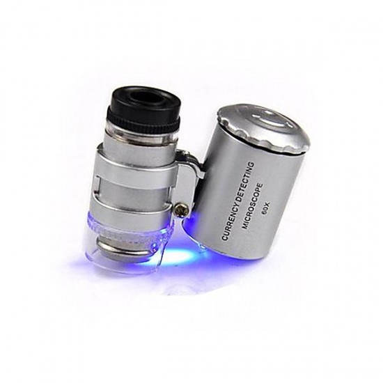 Mini microscope 60x avec éclairage à 2 LEDs