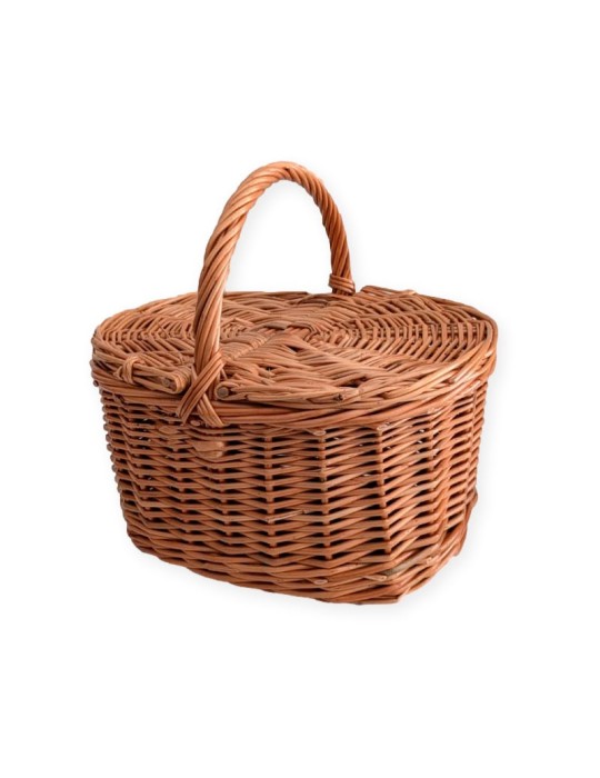 Petit panier en osier tressé avec couvercles pour enfants et décoration, 32x25x30 cm, fait main.