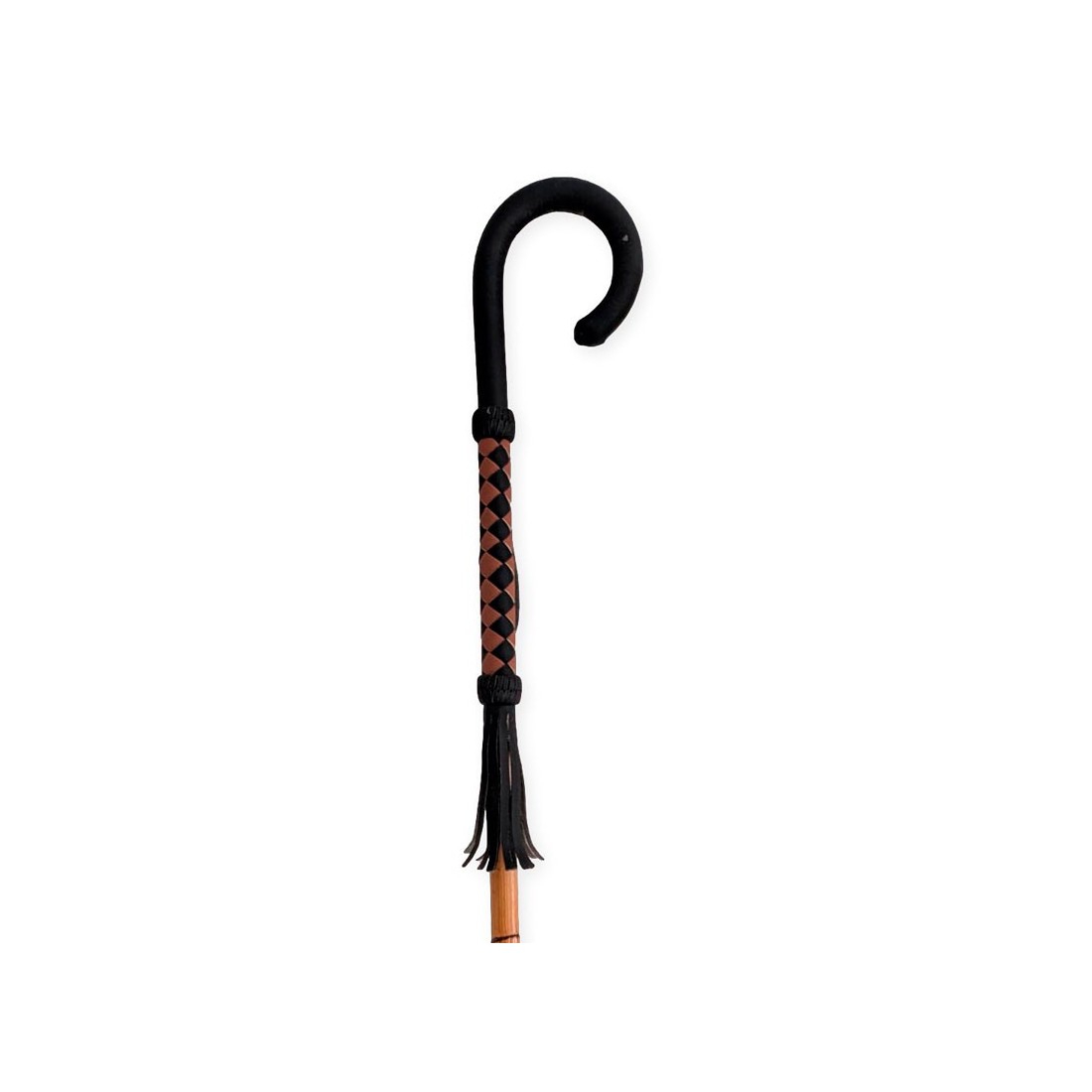 Black Leather-Wrapped Rush Root Cane | Elegance & Support