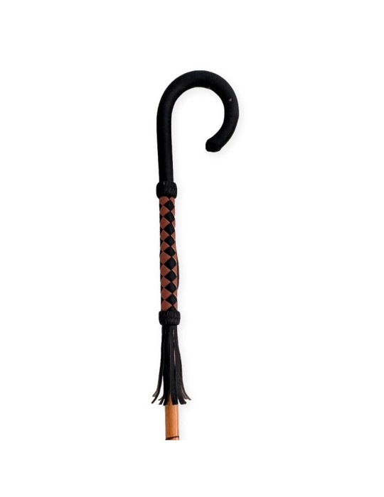 Black Leather-Wrapped Rush Root Cane | Elegance & Support