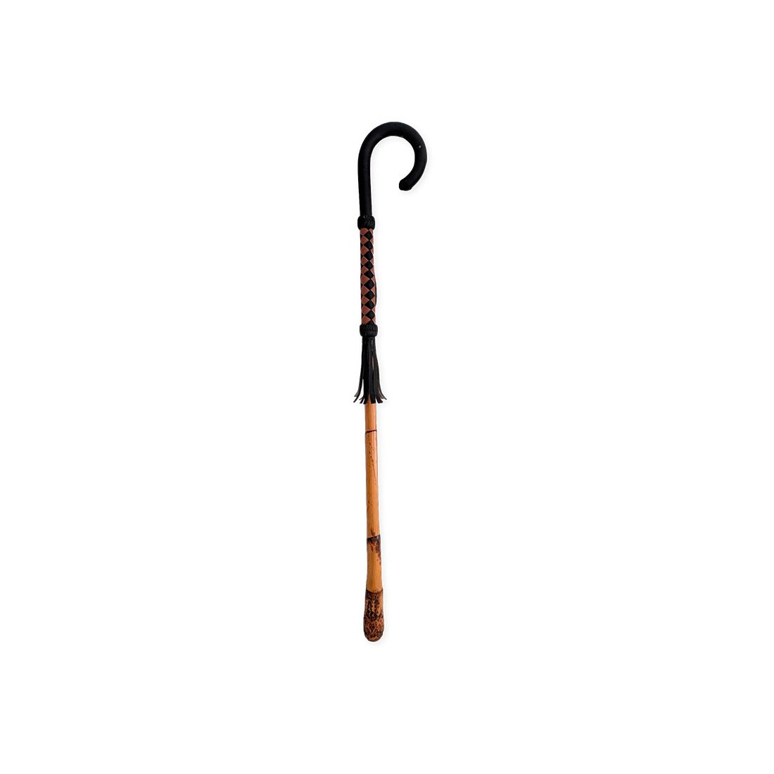 Black Leather-Wrapped Rush Root Cane | Elegance & Support Black Leather-Wrapped Rush Root Cane | Elegance & Support