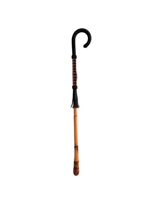 Black Leather-Wrapped Rush Root Cane | Elegance & Support Black Leather-Wrapped Rush Root Cane | Elegance & Support