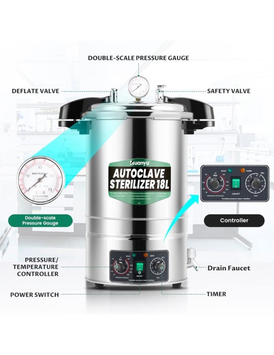 Autoclave Sterilizzatore 18L Vapore Alta Pressione