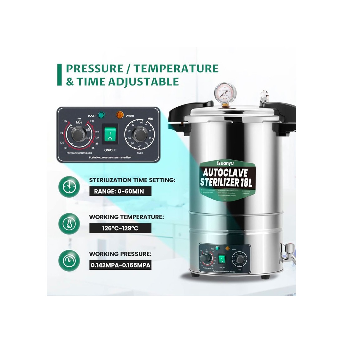 High Pressure Steam Sterilizer Autoclave 18L -...