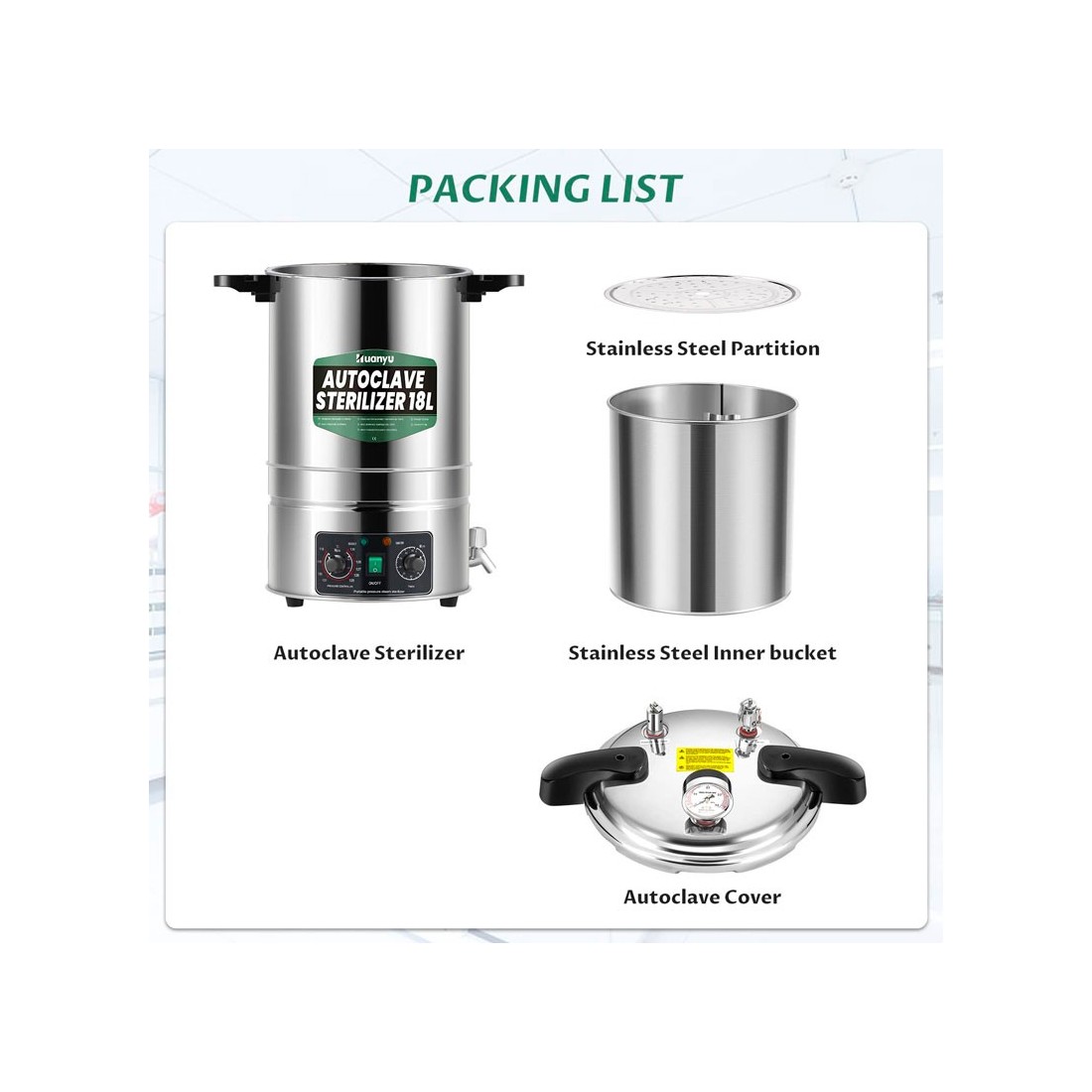 Autoclave 18L Esterilizador Vapor Alta Presión - Regulable