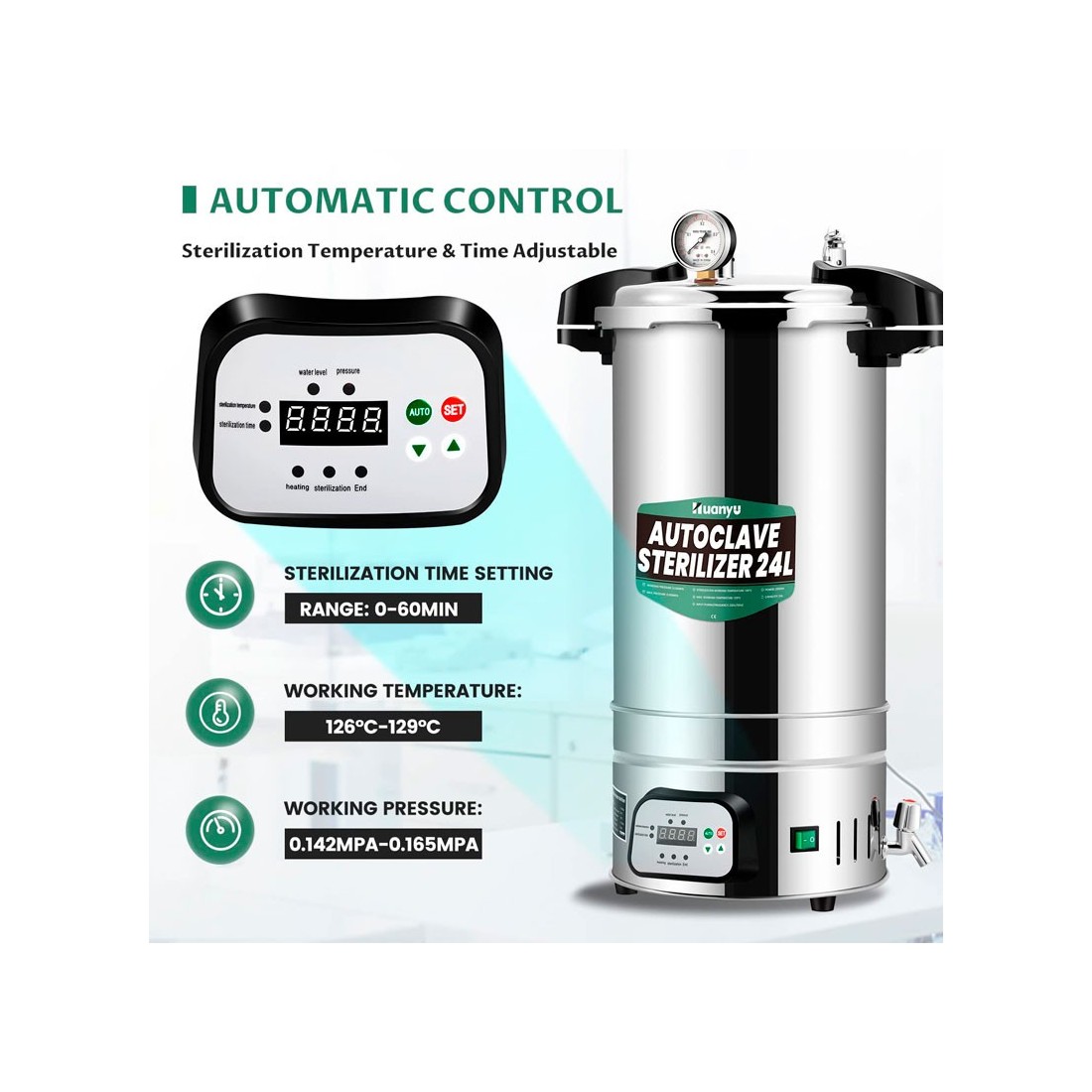 Autoclave esterilizador automático - Control Inteligente 24 L