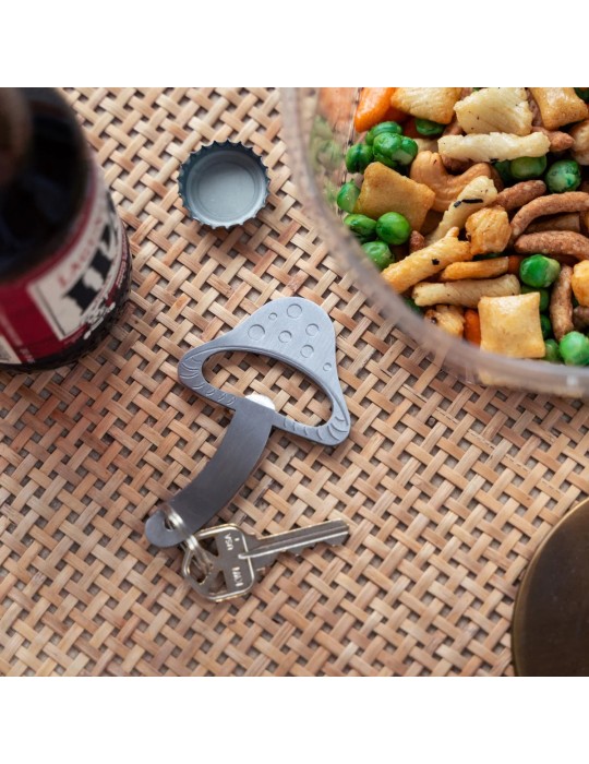 Mushroom-shaped bottle opener keyring