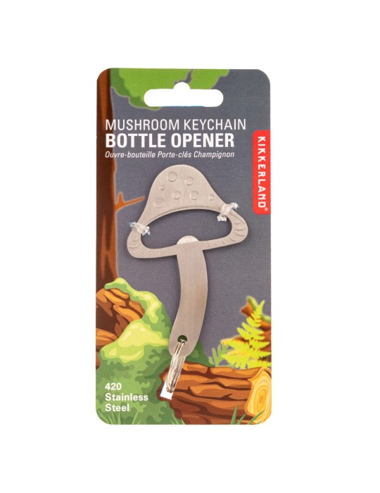 Mushroom-shaped bottle opener keyring
