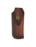 Bainha de pele castanha para canivetes de 16 cm, estojo de couro natural resistente para transporte e proteção.