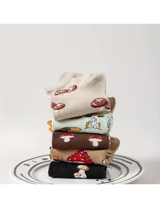 5er-Pack kurze Socken mit Pilzmuster