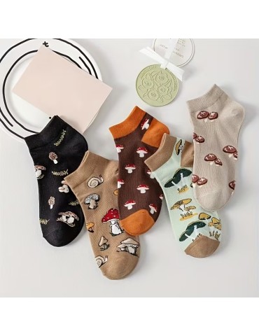 5er-Pack kurze Socken mit Pilzmuster