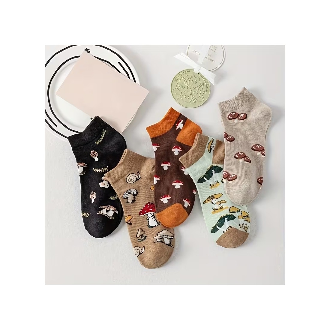 5er-Pack kurze Socken mit Pilzmuster