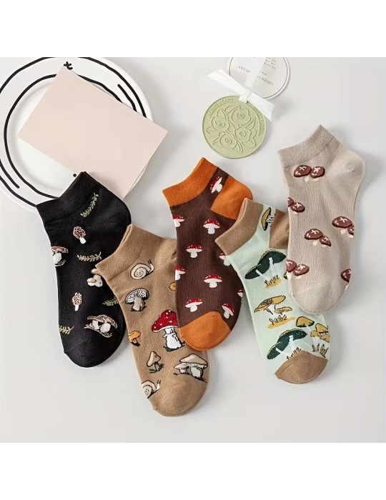 5er-Pack kurze Socken mit Pilzmuster