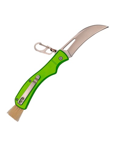 Coltello per funghi Third N207 con lama in acciaio, manico in alluminio verde e spazzola integrata. 2