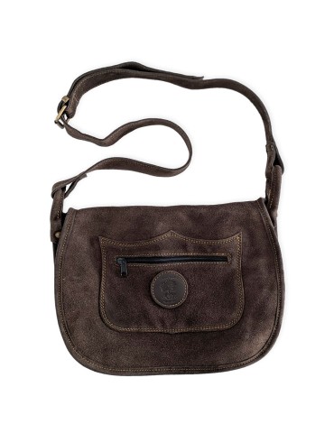 Borsa da tartufo in crosta di cuoio con tre scomparti e tracolla regolabile, 40x30 cm.