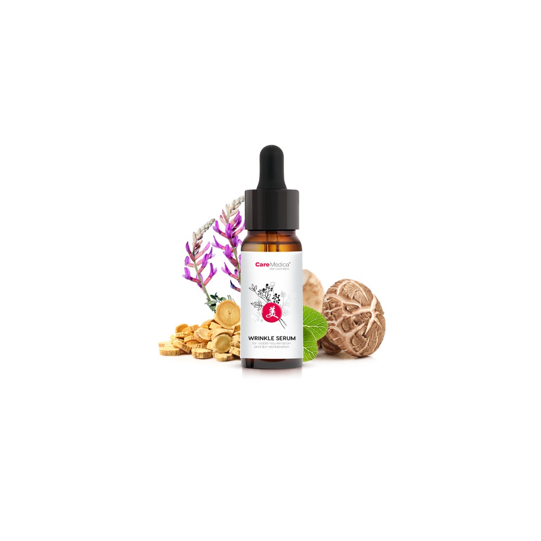 Anti-wrinkle serum with Reishi and Shiitake mushrooms to reduce fine lines and improve skin firmness.