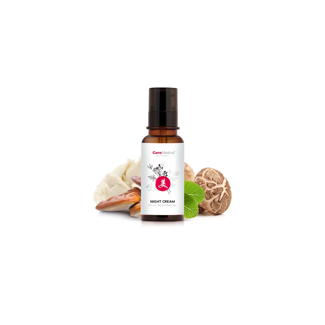 Crema notte per pelle secca e sensibile con Reishi e Shiitake, rigenerante e nutriente.