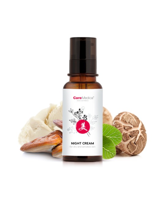 Nachtcreme für trockene und empfindliche Haut mit Reishi und Shiitake, regenerierend und pflegend.