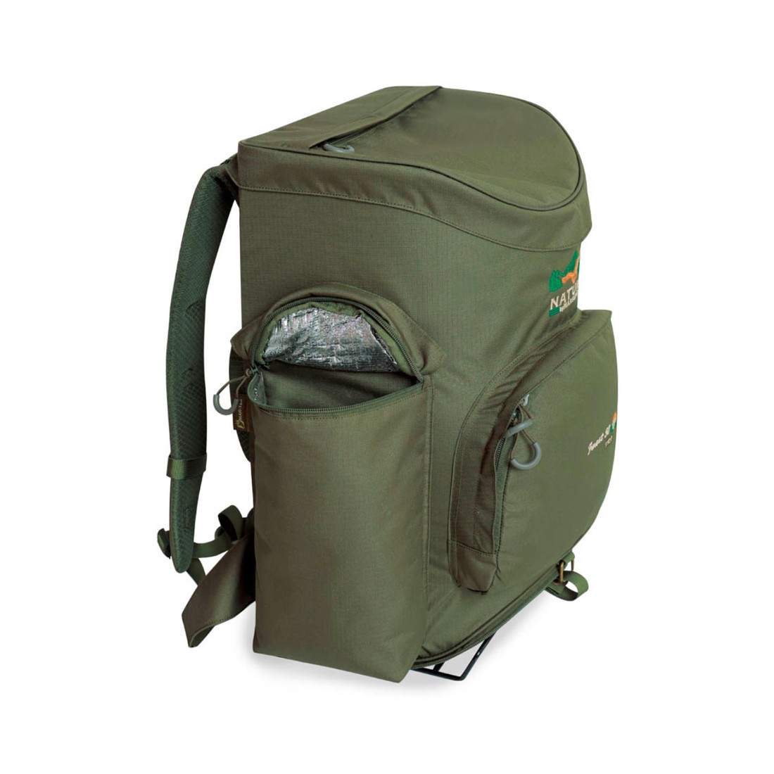 Zaino per funghi Marsupio Nature 50L verde, ergonomico e resistente con scomparti per la raccolta funghi.