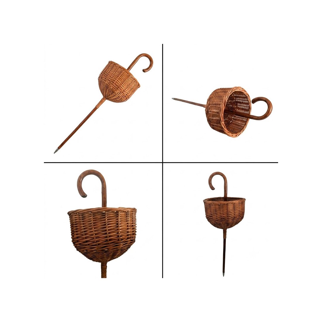 Cajado de castanheiro com cesto de vime incorporado| fabrico artesanal com acabamento envernizado