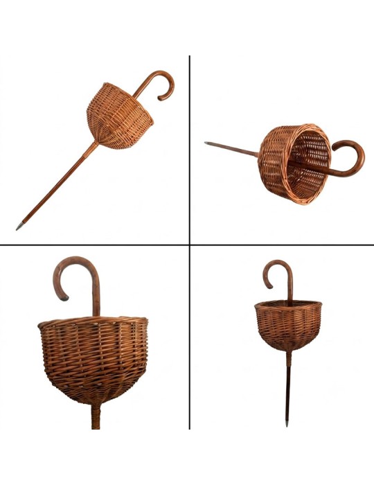 Bastone in castagno con cesto di vimini incorporato| produzione artigianale con finitura verniciata
