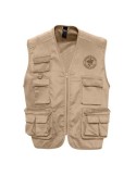 Gilet multitasche color sabbia con 9 tasche per outdoor, tessuto resistente in cotone-poliestere traspirante.