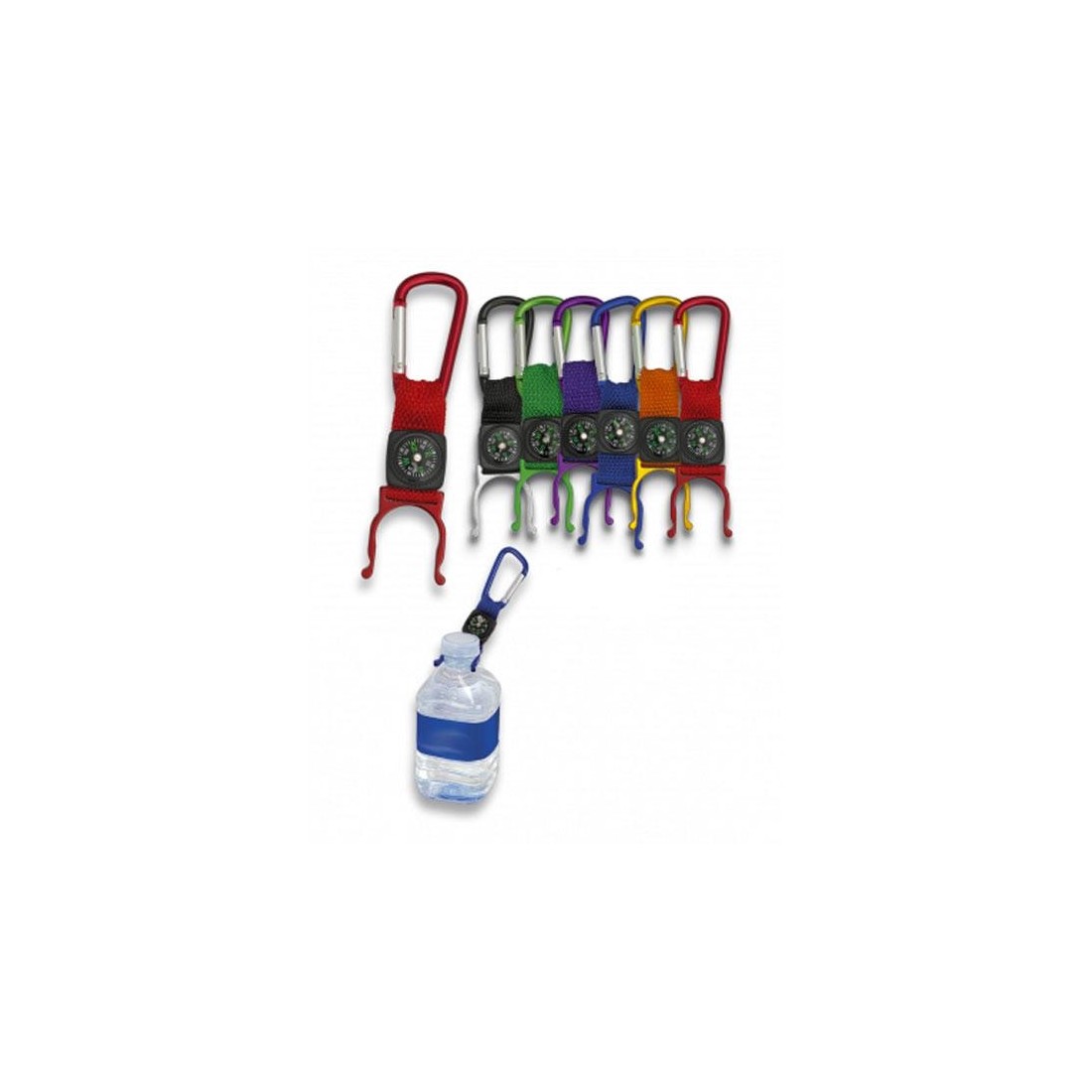 Mosquetón porta botella con brújula