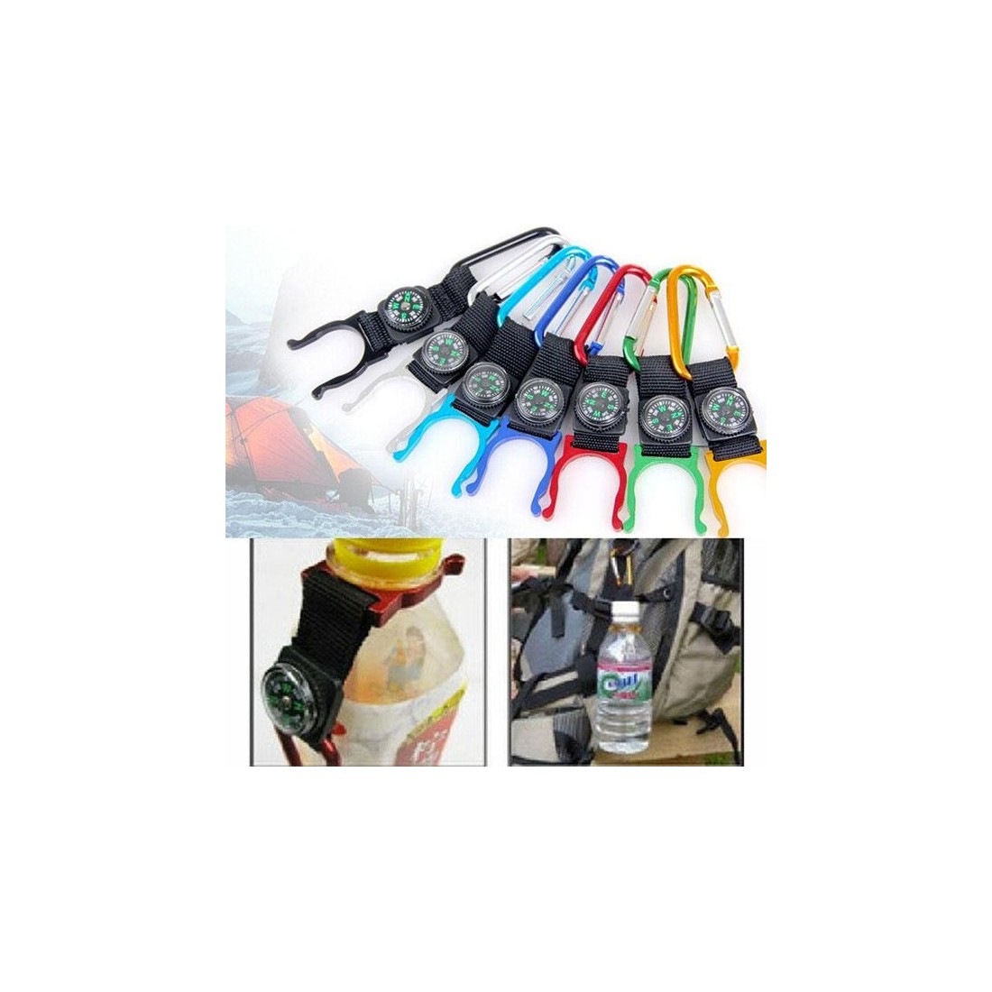 Carabiner bottle holder with compass