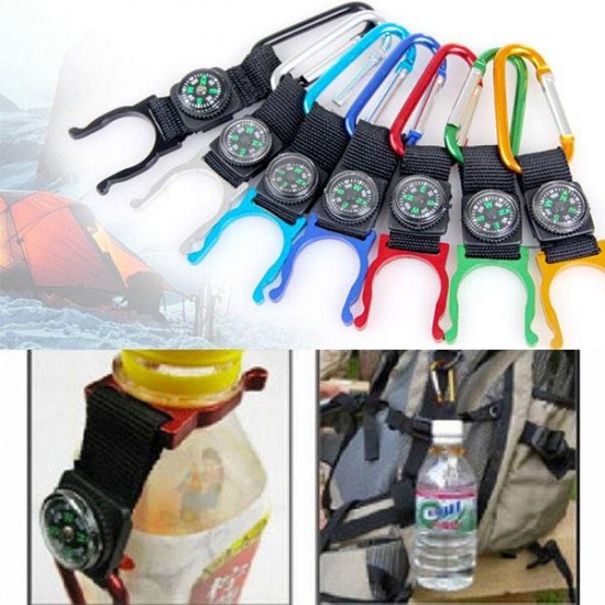 Carabiner bottle holder with compass