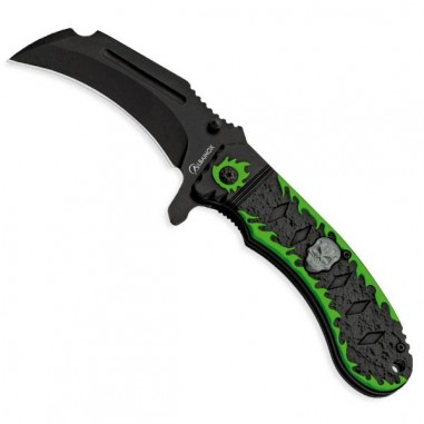 Couteau à fermoir tête de mort noir-vert