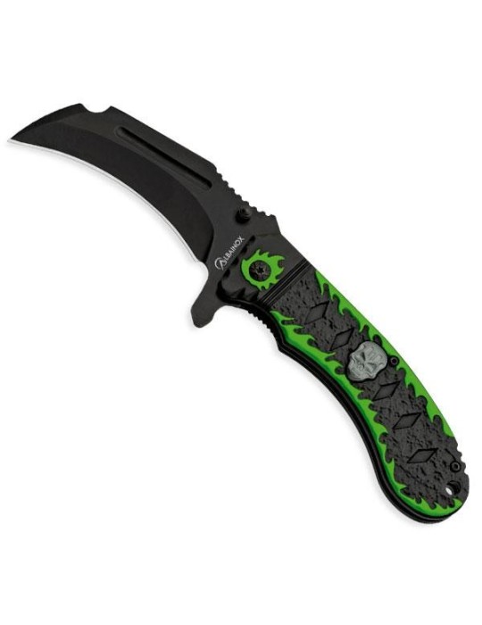 Black-green skull clasp knife