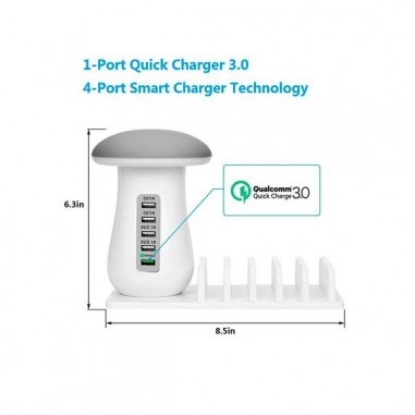 KINJOHI Chargeur de Support de Chargeur de Station de Charge de Multiple USB avec Le Support de téléphone de Lampe de Bureau de Champignon 