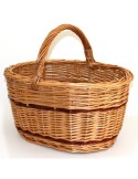 Two-tone oval wicker basket with reinforced handle for harvesting and decor, 43x33 cm.