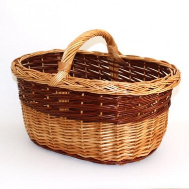 large bicolor wicker basket with low handle